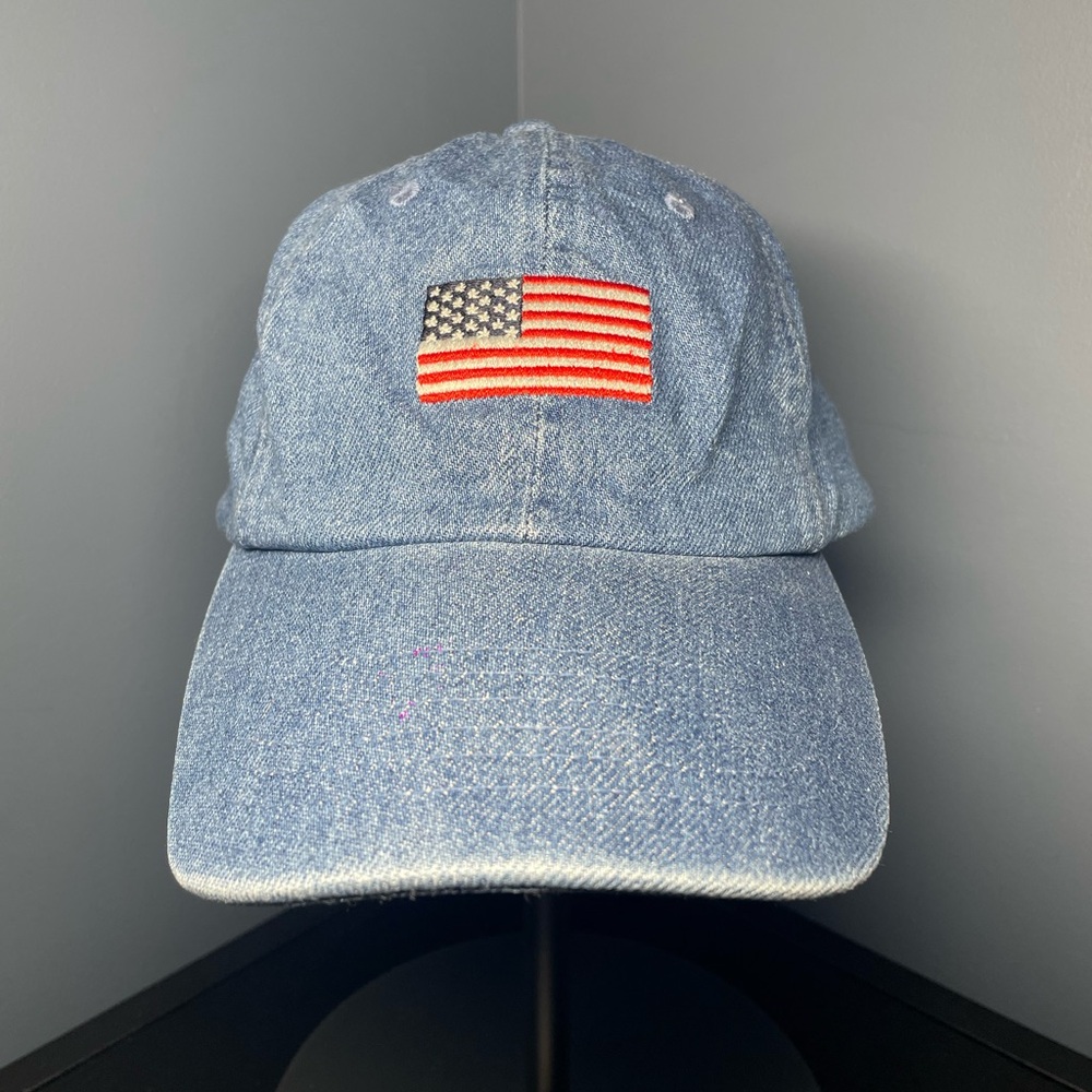 Blue Denim Cap with American Flag Patch